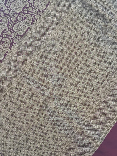 Banarasi Katan Pure Silk Saree | Handwoven | Deep Maroon with Antique Zari | Ships from California